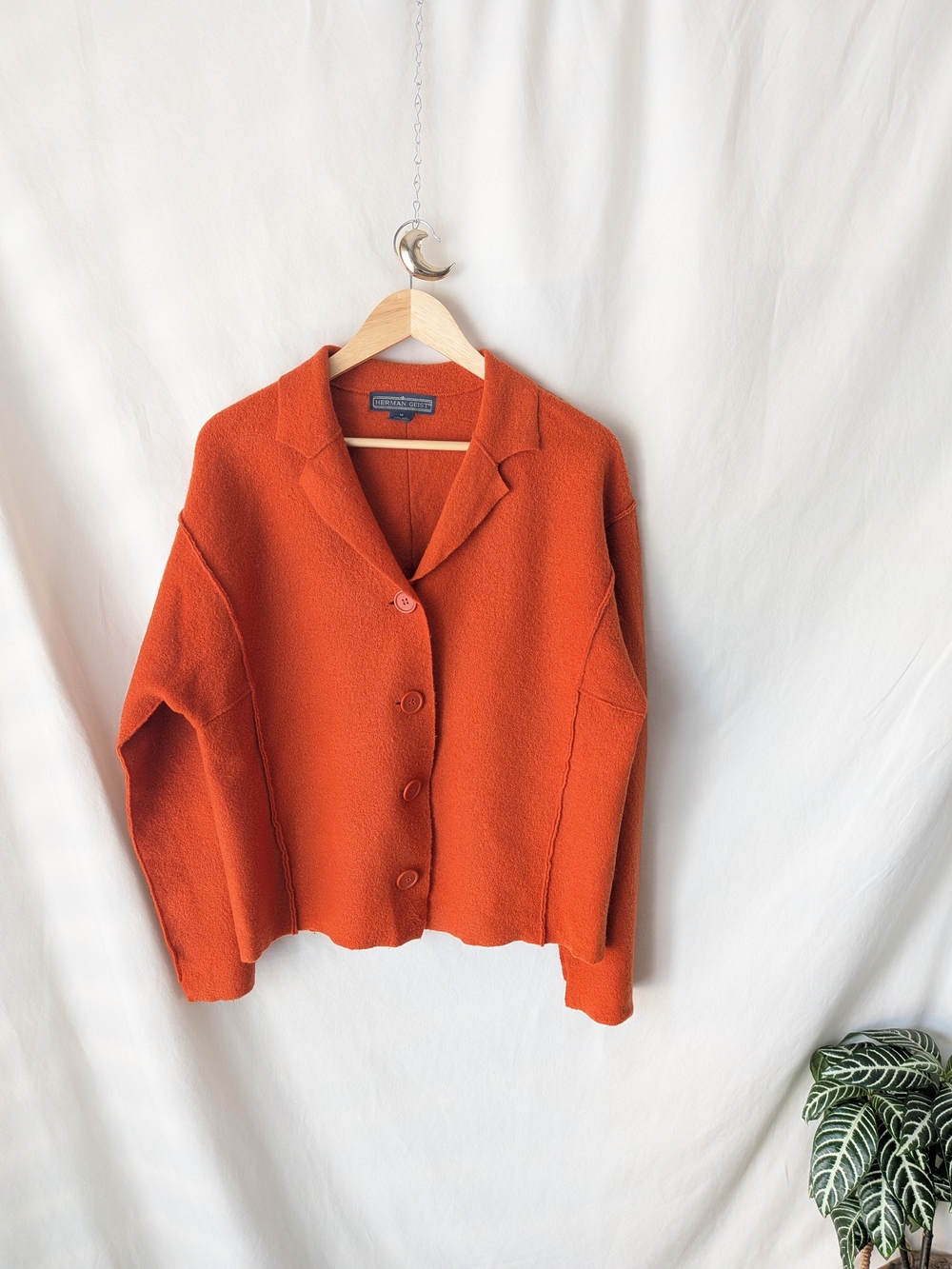 Herman Geist Orange 100% Wool Cardigan Jacket